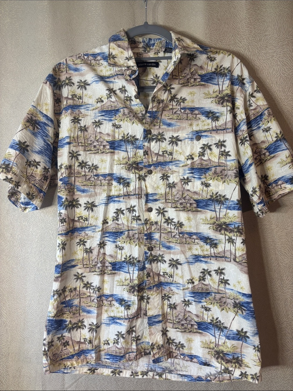 Piere CardinResort-Print Short Men’s Sleeve Shirt - Blue/Tan 0254